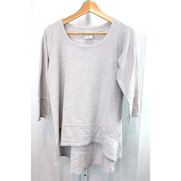 CMC COLOR ME COTTON M Textured Knit Pullover Top 3/4 Sleeve Hi Low Hem Gray USA - Picture 6 of 6